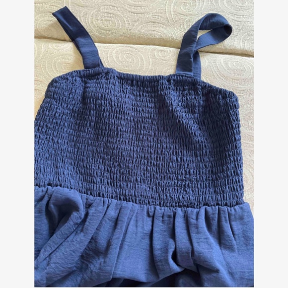 Navy Blue Jumpsuit Slant Pocket Wide Leg Shirred Bodice - Picture 8 of 10